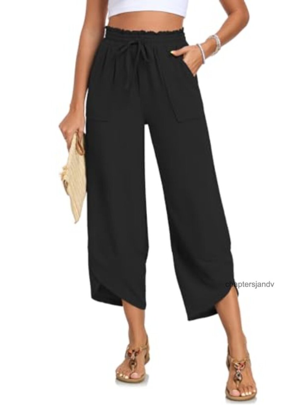 Women's Wide Leg High Waist Cropped Palazzo Pants with Pockets